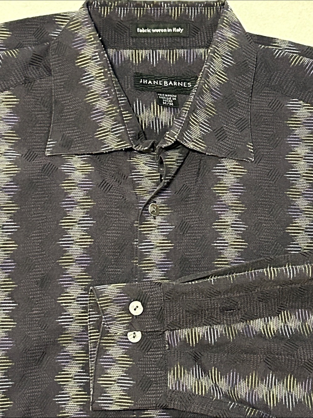 Jhane Barnes Vintage Italian Fabric Patterned Button Down Shirt Medium M